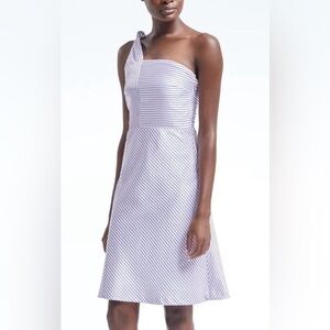 Banana Republic One Shoulder A Line Satin Blue Striped Event Dress 8 10 NWOT